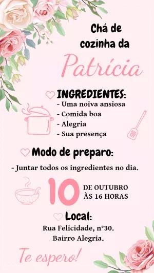 Convite Chá de Cozinha Floral Estilo Receita para Editar