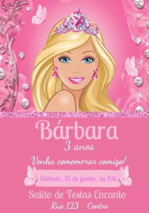 Convite de Aniversário Barbie Princesa para Editar Online