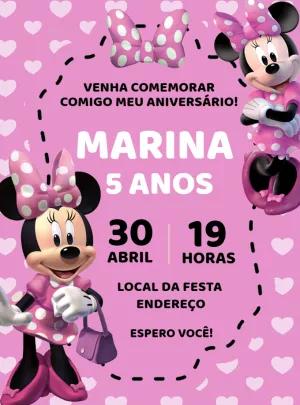 Convite de Aniversário Minnie Mouse Rosa para Editar Online