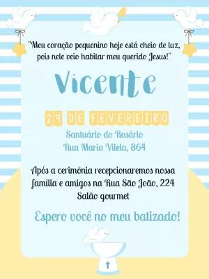 Convite de Batizado Menino Listrado Azul para Editar Online