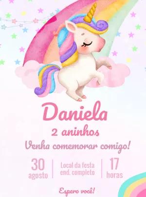 Convite de Aniversário Unicórnio Aquarela para Editar Online