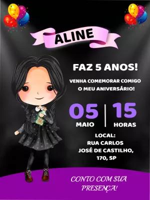 Convite Aniversário Wandinha Addams para Editar Online