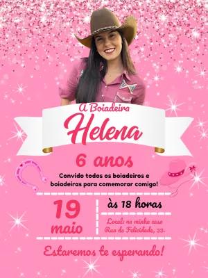 Convite de Aniversário Boiadeira com Foto para Editar Online