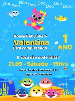 Convite Aniversário Baby Shark com Personagens para Editar Online