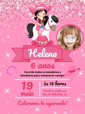 Convite Aniversário Boiadeira com Foto para Editar Online