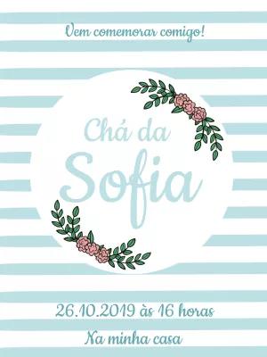 Convite Chá de Casa Nova Listrado com Flores para Editar Online