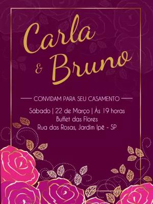 Convite de Casamento Floral com Rosas Douradas para Editar