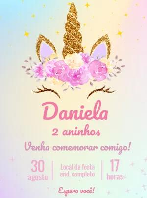 Convite de Aniversário Unicórnio com Glitter para Editar