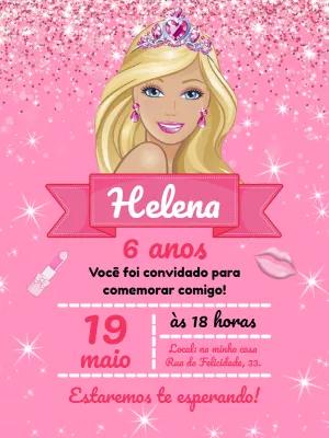 Convite de Aniversário Barbie Glitter para Editar Online