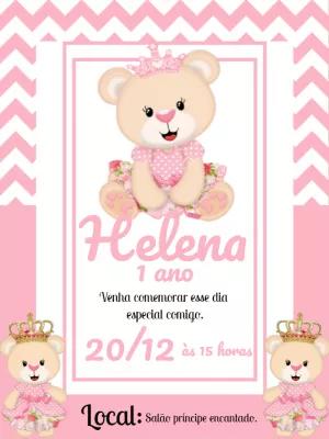 Convite Aniversário Ursinha Princesa para Editar Online