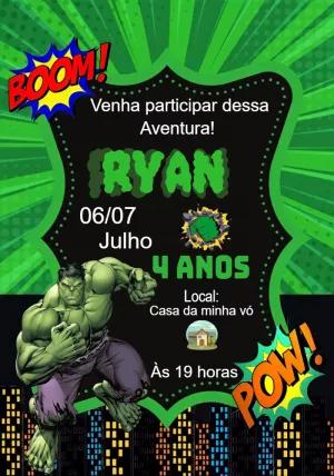 Convite de Aniversário do Hulk Editável Online para Imprimir
