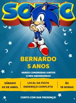 Convite de Aniversário Sonic para Editar Online