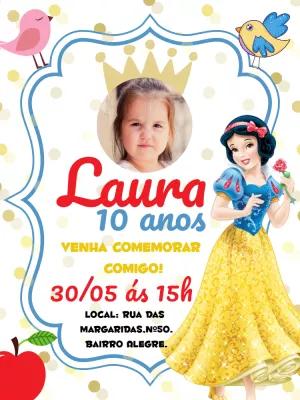 Convite de Aniversário Branca de Neve com Foto para Editar