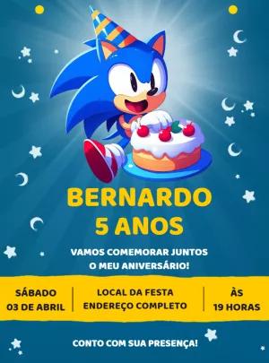 Convite de Aniversário Sonic Editável Online para Imprimir