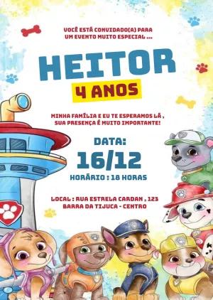 Convite de Aniversário Patrulha Canina para Editar Online