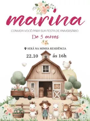 Convite Aniversário Fazendinha Menina para Editar Online