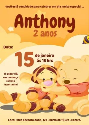 Convite Aniversário Ursinho Pooh e Tigrão para Editar Online