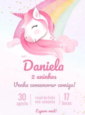 Convite de Aniversário Unicórnio Rosa para Editar Online