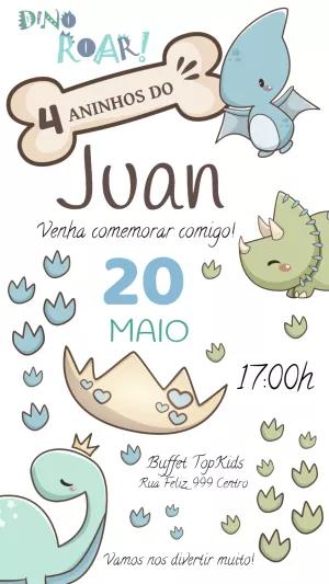 Convite de Aniversário Dinossauros Fofos para Editar
