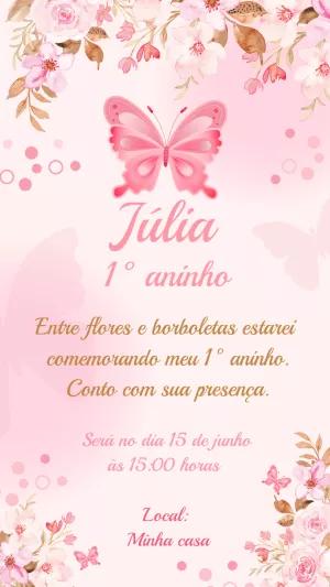 Convite de Aniversário Borboletas e Flores para Editar Online