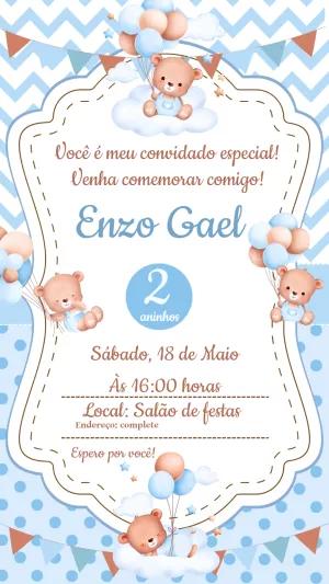 Convite de Aniversário Ursinho Baloeiro para Editar Online