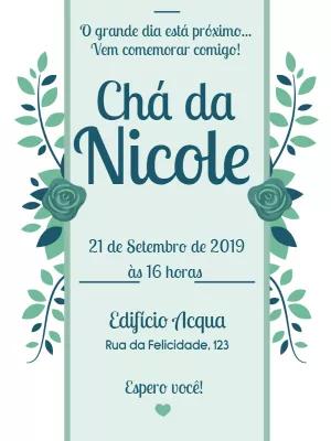 Convite Chá de Panela Floral Verde para Editar Online