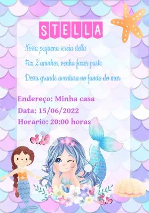 Convite de Aniversário Sereia Fundo do Mar para Editar Online