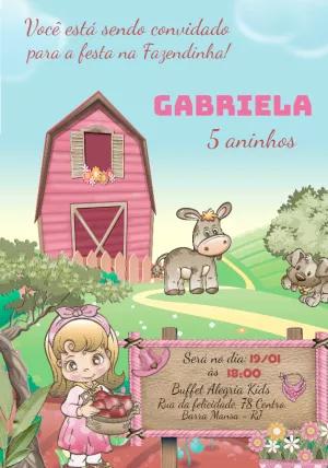 Convite Aniversário Fazendinha Rosa Editável Online