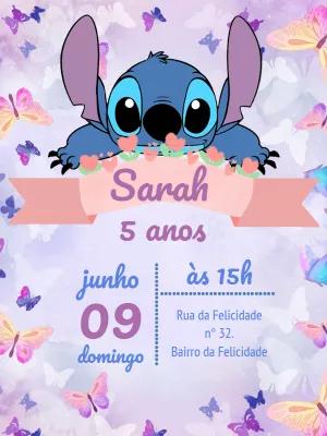 Convite de Aniversário Stitch e Borboletas para Editar Online