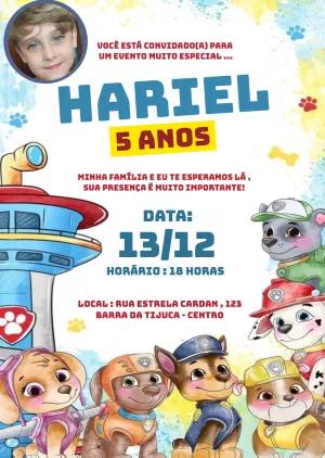 Convite Aniversário Patrulha Canina com Personagens para Editar