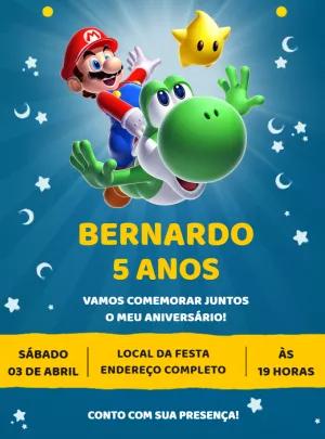 Convite Aniversário Super Mario com Yoshi para Editar Online