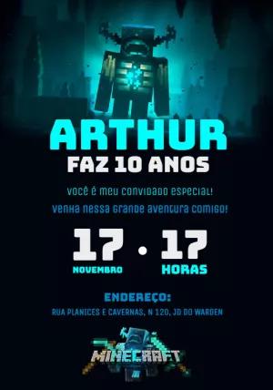 Convite de Aniversário Minecraft Warden para Editar Online