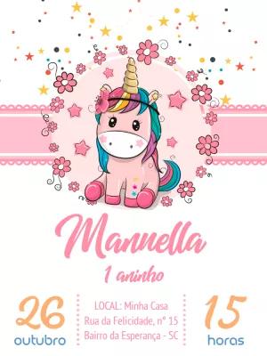 Convite de Aniversário Unicórnio Fofo para Editar Online