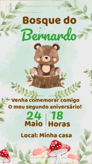 Convite Aniversário Bosque com Ursinho Fofo para Editar Online