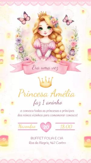 Convite Aniversário Rapunzel Princesa para Editar Online