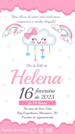 Convite Chá de Bebê Chuva de Amor Rosa para Editar Online