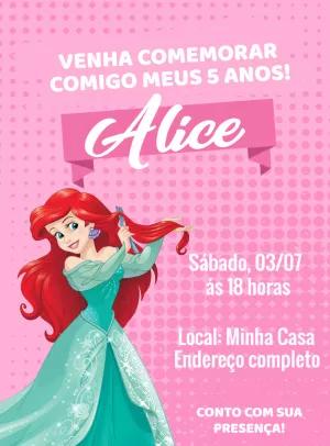 Convite de Aniversário Ariel Princesa da Disney para Editar