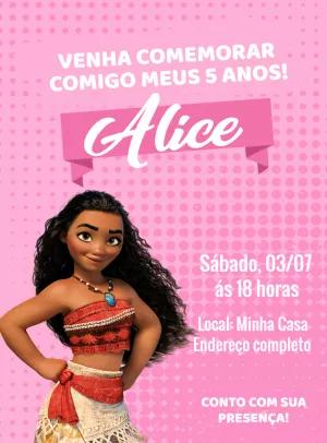 Convite de Aniversário Moana para Editar Online