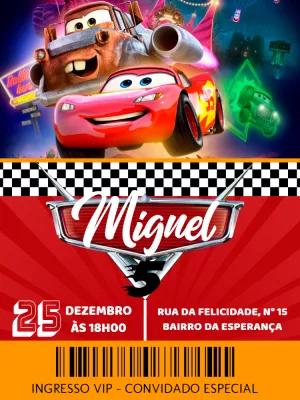 Convite Aniversário Carros Relâmpago McQueen para Editar