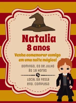 Convite Aniversário Harry Potter Rony Grifinória para Editar