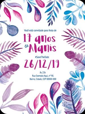 Convite de Aniversário Folhagem Aquarela para Editar Online