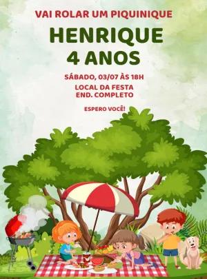 Convite Aniversário Piquenique Infantil para Editar Online