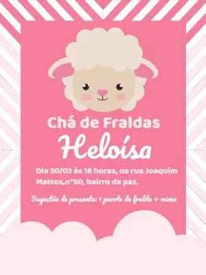 Convite Chá de Fraldas Ovelhinha Rosa para Editar Online