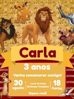 Convite de Aniversário Rei Leão com Personagens para Editar Online