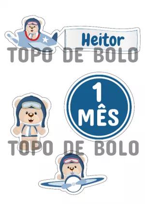 Topo de Bolo Ursinho Aviador para Editar e Imprimir Online