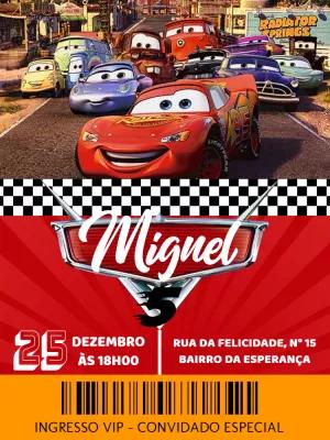 Convite de Aniversário Carros com Relâmpago McQueen para Editar