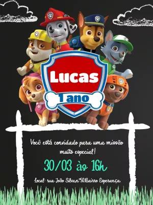 Convite Aniversário Patrulha Canina com Personagens para Editar