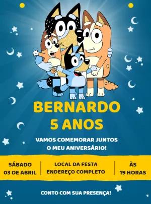 Convite de Aniversário Bluey e Bingo para Editar Online