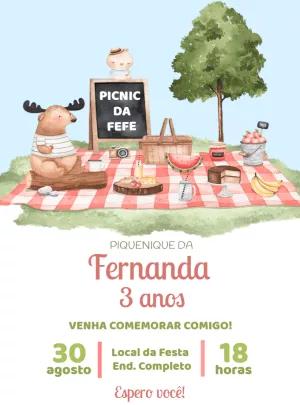 Convite de Aniversário Piquenique Aquarela para Editar Online