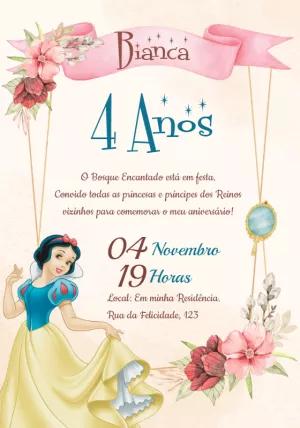 Convite de Aniversário Branca de Neve para Editar Online